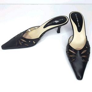 BANDOLINO Black Mules Kitten Heel Pointy Toe 6M